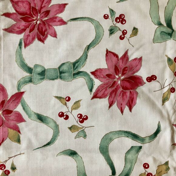 New 4yd 3" Holiday Christmas Poinsettia Bow Holly Cotton Quilt Craft Sew Fabric - Picture 2 of 5